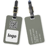 Logo QR Code Sage Green Business Promotional Luggage Tag<br><div class="desc">Simple logo and QR Code design for your business. Replace the logo, QR code destination URL and name and address details with your own - or leave the back blank. Change the background colour from sage green in the design tool to customize. Ideal for as a promotional item to give...</div>