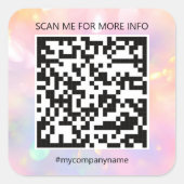 Logo QR Code Scan Me Online Shop Holographic Pink Square Sticker (Front)