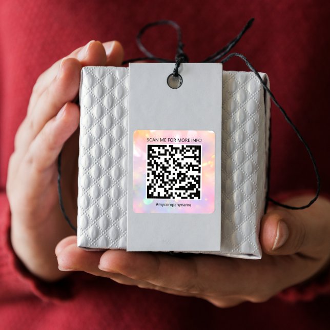 Logo QR Code Scan Me Online Shop Holographic Pink Square Sticker