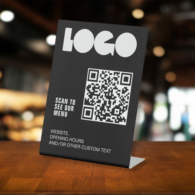 Logo QR code Scan menu Black Restaurant table Pedestal Sign (Creator Uploaded)