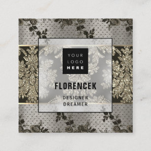 Logo QR CODE Shop BEAUTIQUE Gold Lace Elegant  Square Business Card