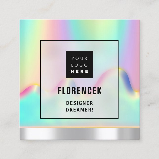 Logo QR CODE Shop BEAUTIQUE Holographic Frame Square Business Card (Front)