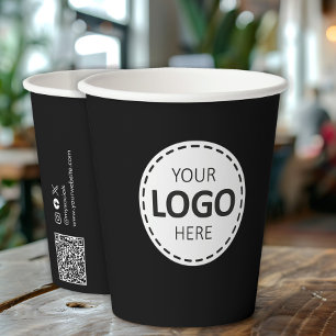 Logo, QR Code Social Media Custom Black Paper Cups