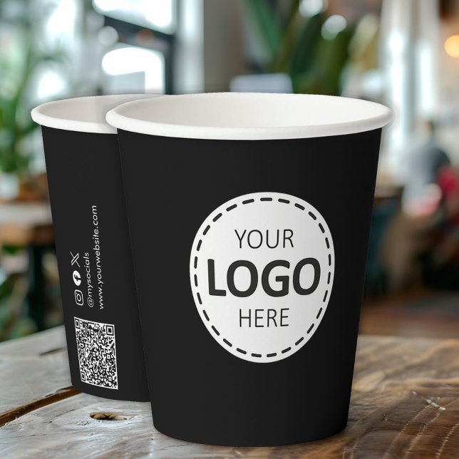 Logo, QR Code Social Media Custom Black Paper Cups (Creator Uploaded)