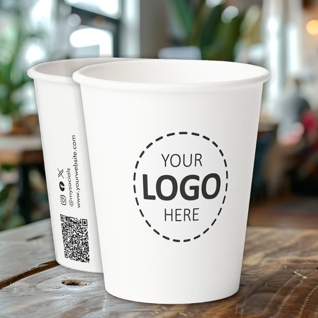 Logo, QR Code Social Media Custom White Paper Cups (Creator Uploaded)
