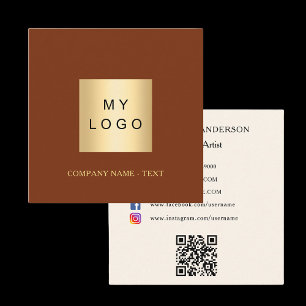 Logo QR code social media rust brown beige Square Business Card
