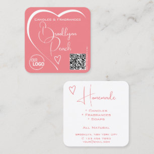 Logo QR Code Template Calligraphy Pink Blush Heart Square Business Card