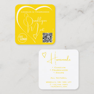 Logo QR Code Template Calligraphy Yellow Heart Square Business Card