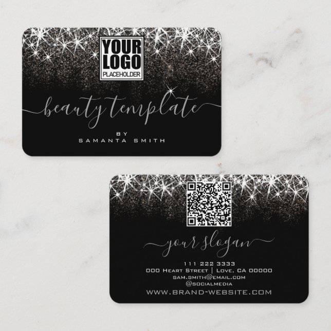 Logo QR Code Template Luminous Platinum Silver  Business Card (Front/Back)
