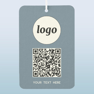 Logo QR Code Text Business Promotional Dusty Blue Air Freshener