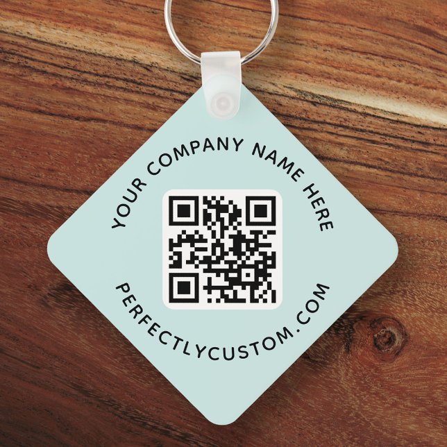 Logo, QR code text double sided light aqua blue Keychain (Creator Uploaded)