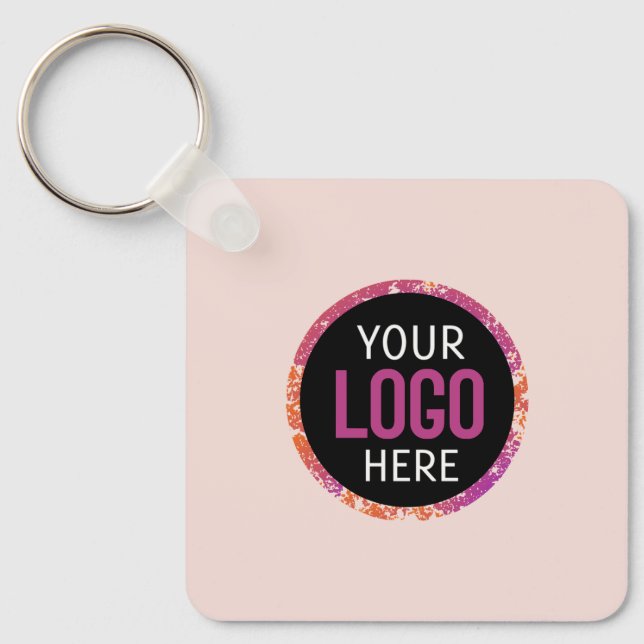 Logo, QR code text double sided light blush pink Keychain (Front)