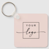 Logo, QR code text double sided light blush pink Keychain (Front)