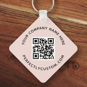 Logo, QR code text double sided light blush pink Keychain