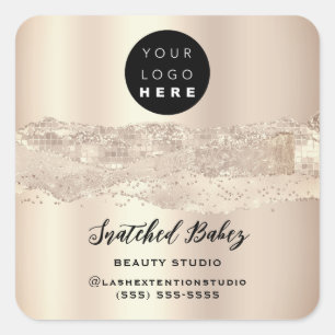 Logo QR Code Thank You Strokes Rose Glitter Square Square Sticker