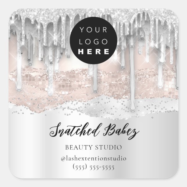 Logo QR Code Thank You Strokes Silver Drips Square Sticker (Front)