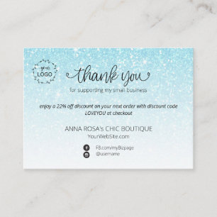 *~* Logo QR  Pastel Glitter Thank You Branding Enclosure Card