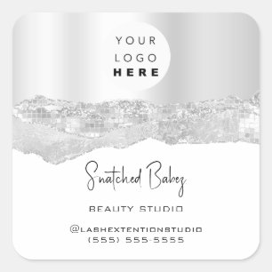 Logo QRCode Online Shop Glitter Silver Grey White Square Sticker