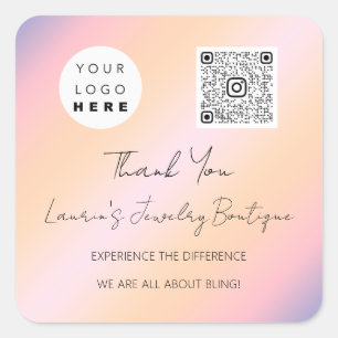  Logo QrCode Online Shop Holographic  Square Sticker