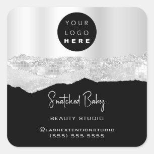 Logo QRCode Online Shop Strokes Silver Grey Black Square Sticker