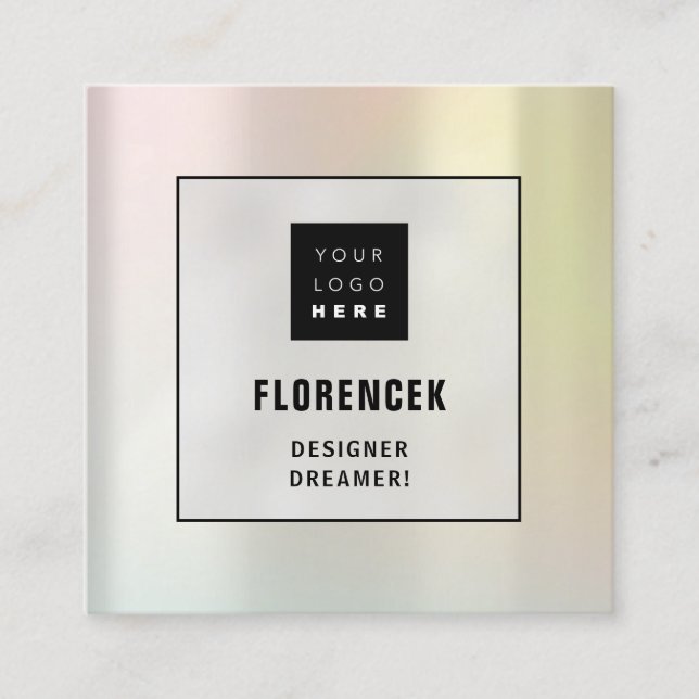 Logo QRCODE Shop Holograph Makeup Minimalism Square Business Card (Front)