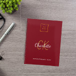 Logo red monogram modern business 2025 planner<br><div class="desc">A red background. Personalize and add your business logo,  monogram initials,  name and year/title.  Golden and white letters. Your company logo both on front and on the back.</div>