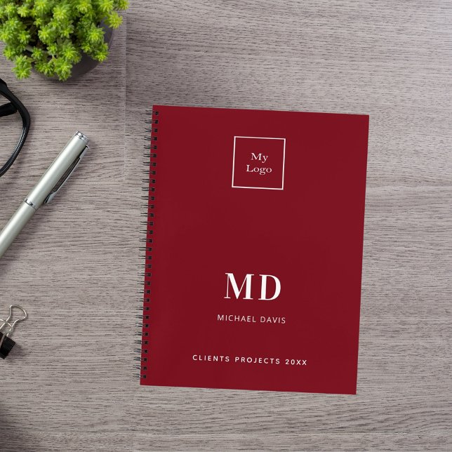 Logo red white monogram initials business notebook (Creator Uploaded)