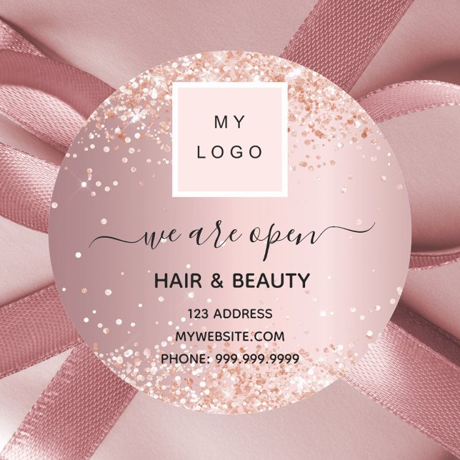 Logo reopening hair beauty salon rose gold classic round sticker (Creator Uploaded)