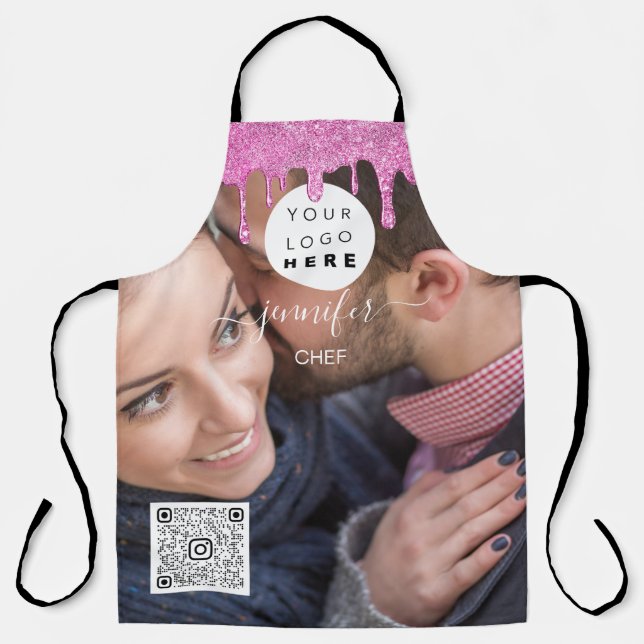 Logo Restaurant Bakery Catering Cake Pink Drips Apron (Front)
