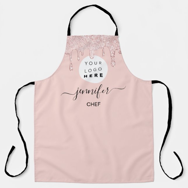 Logo Restaurant Bakery Catering Cakes Blush Drips Apron (Front)