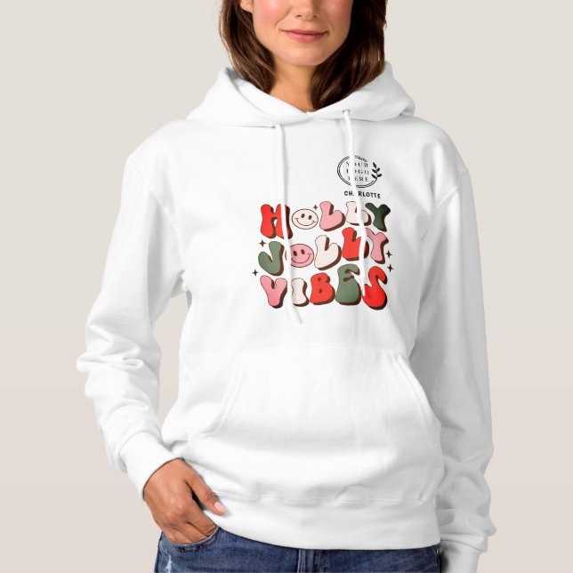 Logo Retro Christmas Holly Jolly Vibes Holidays Hoodie (Front)