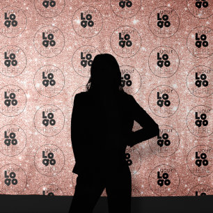 Logo Rose Gold Glitter Step Repeat Photo Backdrop Tapestry