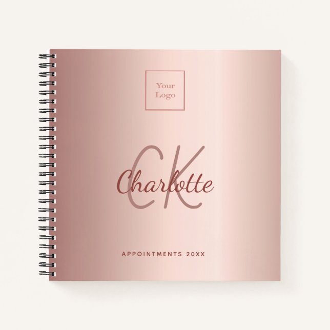 Logo rose gold monogram business notebook (Front)