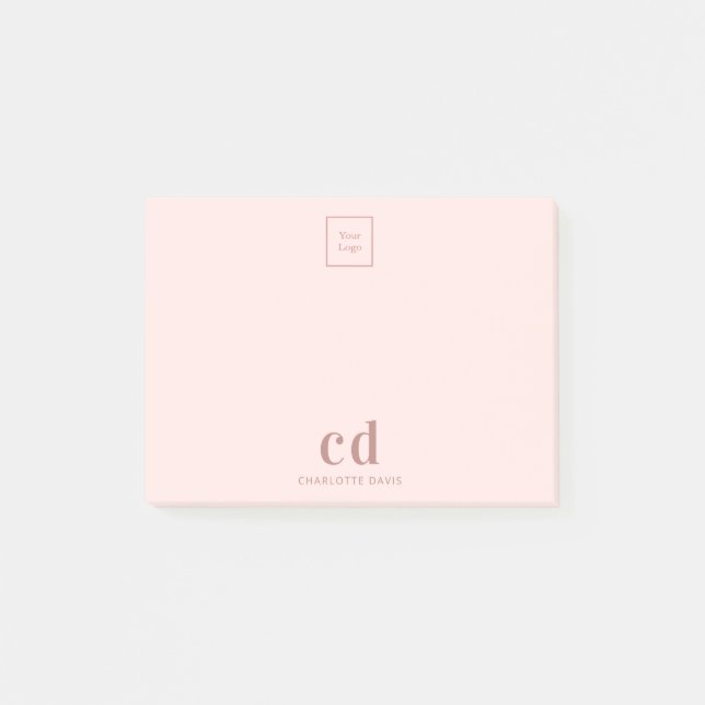 Logo rose gold pink monogram business company post-it notes (Front)
