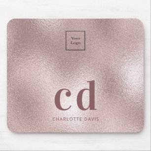 Logo rose gold pink monogram initials business mouse pad