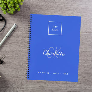 Logo royal blue monogram modern business notebook