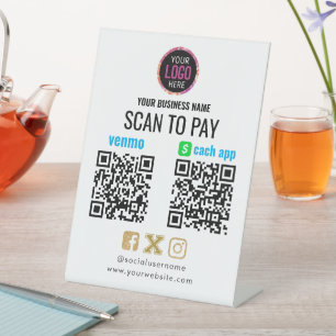 Logo Scan to Pay CashApp Venmo QR Code Pedestal Si Pedestal Sign