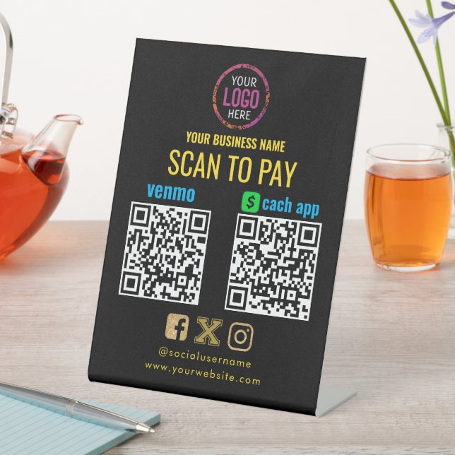 Logo Scan to Pay CashApp Venmo QR Code Pedestal Si Sign (In SItu)