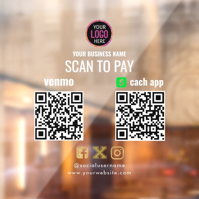 Logo Scan to Pay CashApp Venmo QR Code Window Cling (Sheet 2)