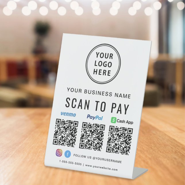 Logo Scan to Pay Paypal Venmo CashApp QR Codes Pedestal Sign (Creator Uploaded)