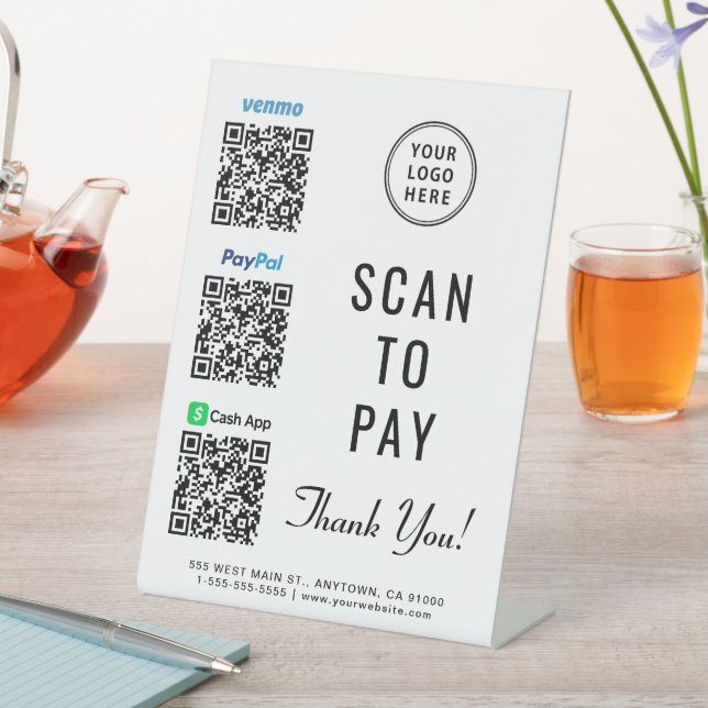Logo Scan to Pay Paypal Venmo CashApp QR Codes Pedestal Sign (In SItu)