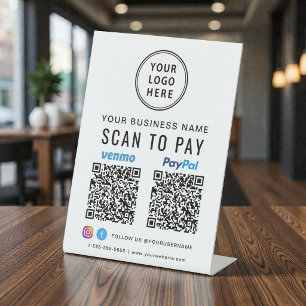 Logo Scan to Pay Paypal Venmo QR Codes Pedestal Sign