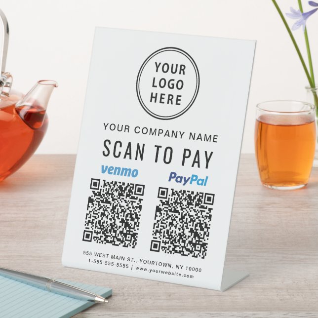 Logo Scan to Pay Paypal Venmo QR Codes Pedestal Sign (In SItu)