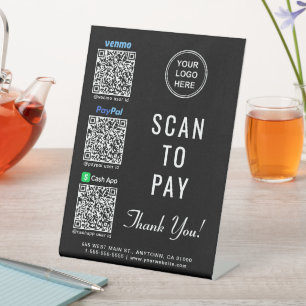 Logo Scan to Pay Venmo Paypal CashApp QR Codes Pedestal Sign