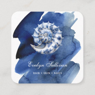 Logo Seashell sur carte de visite bleu aquarelle