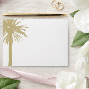 Logo silhouette de palmier beige enveloppes mariag