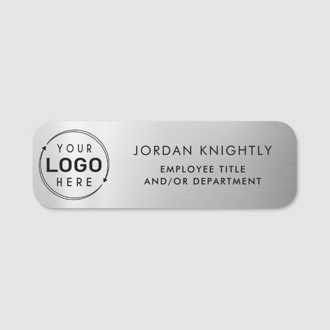 Logo Silver Faux Metallic Plastic Name Tag (Front)
