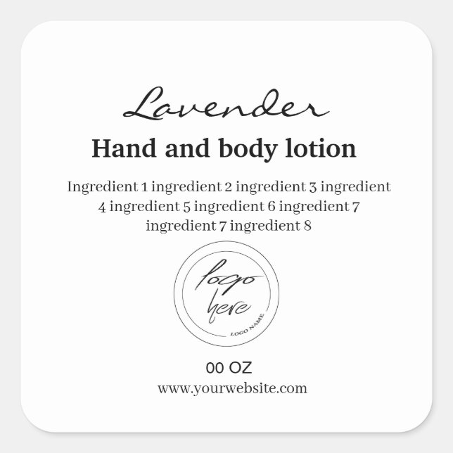 Logo simple black and white ingredients  square st sticker (Front)