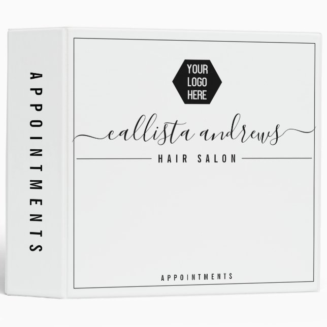 Logo Simple Black White Cursive Appointment Book Binder (Front/Spine)