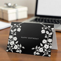 Logo Simple Black White Folk Flowers Birthday